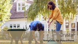  Presentation with home garden - Colorful presentation theme enhanced with mature-asian-couple-working backdrop and a coral colored foreground