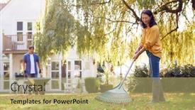  Presentation with home garden - Cool new slide set with mature-asian-couple-working backdrop and a yellow colored foreground