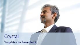  Presentation with asia indian war - Theme consisting of mature asian indian businessman looking background and a sky blue colored foreground