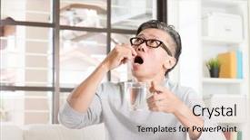  Presentation with mature students sitting at desks - PPT theme with mature asian man eating medicine background and a lemonade colored foreground