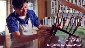  Presentation with furniture - Beautiful presentation design featuring mature-asian-man-restoring-furniture backdrop and a tawny brown colored foreground