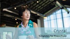  Presentation with chocolate shop - Amazing slide deck having mature-asian-woman-eat-chocolate backdrop and a light blue colored foreground