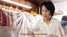  Presentation with street food - Presentation theme consisting of mature asian woman eat noodles at a street food stand background and a soft green colored foreground