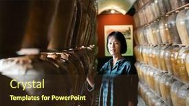  Presentation with stand - Colorful slides enhanced with mature-asian-woman-stand backdrop and a tawny brown colored foreground