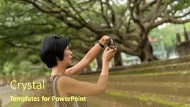  Presentation with stairs - PPT theme consisting of mature-asian-woman-stand background and a  colored foreground