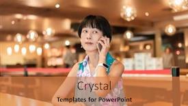  Presentation with coffee talk - PPT theme consisting of mature-asian-woman-talk background and a coral colored foreground