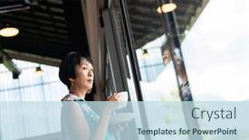  Presentation with far away - Slide deck enhanced with mature-asian-woman background and a sky blue colored foreground