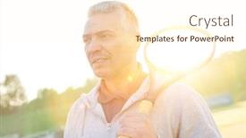  Presentation with flare - Amazing theme having mature-athelete-holding-tennis-racket backdrop and a cream colored foreground