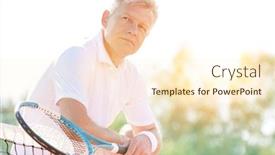  Presentation with tennis - Audience pleasing PPT theme consisting of mature-athlete-holding-tennis-racket backdrop and a cream colored foreground
