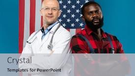  Presentation with stars stripes - Colorful presentation theme enhanced with mature-bald-clinician-and-young backdrop and a light gray colored foreground