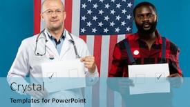  Presentation with stars stripes - Presentation design featuring mature-bald-doctor-and-young background and a light blue colored foreground