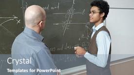  Presentation with professor - Amazing PPT theme having mature-bald-professor-and-young backdrop and a seafoam green colored foreground