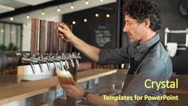  Presentation with beer bar pub tap counter - Audience pleasing presentation theme consisting of mature bartender pouring beer backdrop and a tawny brown colored foreground