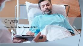  Presentation with agreement signing - Amazing presentation theme having mature-bearded-patient-in-hospital backdrop and a light blue colored foreground