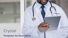  Presentation with using digital tablet - Beautiful PPT layouts featuring mature-black-doctor-using-digital backdrop and a lemonade colored foreground