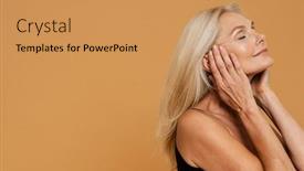  Presentation with camera - PPT theme consisting of mature-blond-beautiful-woman-wearing background and a yellow colored foreground