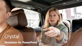  Presentation with taxi - Colorful slide deck enhanced with mature-blond-businesswoman-in-elegant backdrop and a tawny brown colored foreground