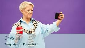  Presentation with isolation - Slide deck having mature-blond-woman-in-casualwear background and a sky blue colored foreground