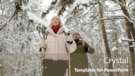  Presentation with trekking - PPT layouts with mature-blond-woman-in-winterwear background and a violet colored foreground