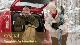  Presentation with snowboard - Slide deck enhanced with mature-blond-woman-looking background and a tawny brown colored foreground