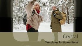  Presentation with forest road - Theme having mature-blond-woman-with-backpack background and a coral colored foreground