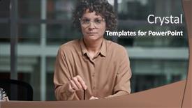  Presentation with director - PPT layouts featuring mature-brunette-female-director background and a dark gray colored foreground