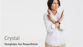  Presentation with stop - Slide set consisting of mature-brunette-woman-frowning background and a  colored foreground