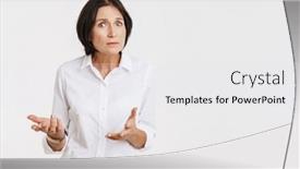  Presentation with camera - Presentation theme enhanced with mature-brunette-woman-frowning background and a white colored foreground