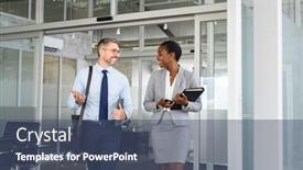  Presentation with two people talking - Presentation design with mature-business-man-and-african background and a ocean colored foreground