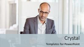  Presentation with using digital tablet - Slides having mature business man in formal background and a lemonade colored foreground