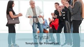  Presentation with electric scooter - Slide deck with mature-business-man-in-suit background and a light blue colored foreground