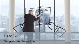  Presentation with climbing - Beautiful PPT theme featuring mature businessman climbing career ladder backdrop and a  colored foreground