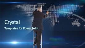  Presentation with businessman climbing the career ladder - Cool new theme with mature businessman climbing career ladder backdrop and a ocean colored foreground