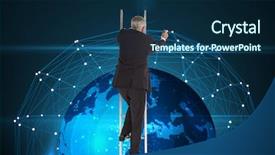  Presentation with businessman climbing the career ladder - Amazing PPT theme having mature businessman climbing career ladder backdrop and a navy blue colored foreground