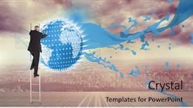  Presentation with career - Colorful slide set enhanced with mature businessman climbing career ladder backdrop and a coral colored foreground