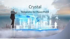  Presentation with career - PPT theme featuring mature businessman climbing career ladder background and a sky blue colored foreground