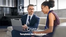  Presentation with secretary - Slide set consisting of mature-businessman-discussing-work background and a navy blue colored foreground