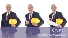  Presentation with architect - Beautiful PPT layouts featuring mature-businessman-engineer-architect-holding backdrop and a violet colored foreground