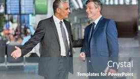  Presentation with business partner - Slides having mature-businessman-gesturing-while-talking background and a gray colored foreground