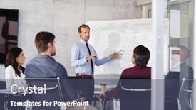  Presentation with new office - PPT theme having mature-businessman-giving-presentation background and a ocean colored foreground