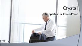  Presentation with office chair - Slides enhanced with mature businessman hanging jacket on back of office chair background and a white colored foreground
