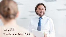  Presentation with new office - PPT layouts having mature businessman holding document during meeting at new office background and a cream colored foreground