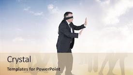  Presentation with blue orange - Audience pleasing PPT theme consisting of mature businessman in a blindfold against beautiful orange and blue sky backdrop and a lemonade colored foreground