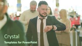  Presentation with airport lounge - Presentation design with mature-businessman-in-elegant-suit background and a tawny brown colored foreground