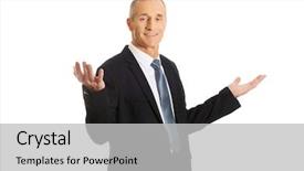  Presentation with undecided - Presentation theme featuring mature businessman in undecided gesture background and a light gray colored foreground