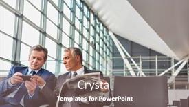  Presentation with phone - Cool new PPT theme with mature-businessman-playing-games backdrop and a violet colored foreground