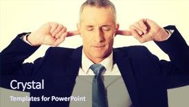  Presentation with ears - Beautiful slide set featuring mature businessman plugging his ears backdrop and a navy blue colored foreground