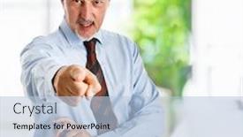  Presentation with finger - Presentation theme featuring mature businessman pointing his finger to you background and a light blue colored foreground