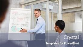  Presentation with project manager meeting - Slides enhanced with mature-businessman-presenting-new-project background and a ocean colored foreground