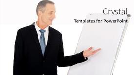  Presentation with flip chart - Beautiful presentation design featuring mature businessman presenting something on flip chart backdrop and a white colored foreground